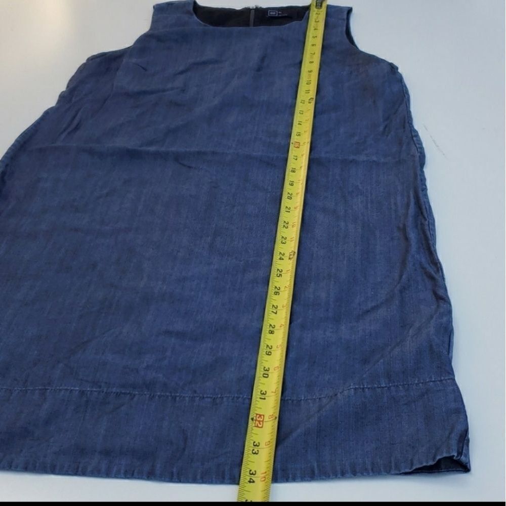 XS GAP SHIMMER CHAMBRAY blue sleeveless preppy SHIFT SHEATH DRESS extra small - Picture 5 of 8